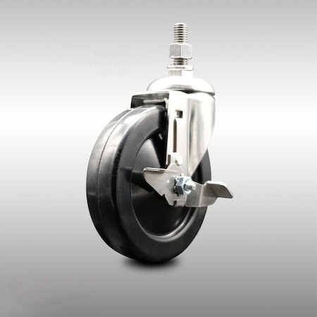 5 Inch 316SS Hard Rubber Wheel Swivel 10mm Threaded Stem Caster With Brake